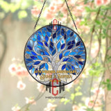 Blue Tree of Life Stained Glass, Round Window Hanging, Spiritual Nature Inspired Glass Art for Home Decor, Ruby Wedding Anniversary