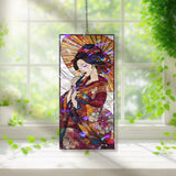 Geisha Acrylic Suncatcher, Stained Glass Style Japanese Woman with Parasol and Kimono, Elegant Floral Window Panel Asian Art Home Decor