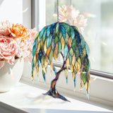 Willow Tree Acrylic Suncatcher, Stained Glass Style Nature Window Hanging with Green and Blue Leaves, Boho Forest Home Decor Gift