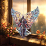 Archangel Warrior Acrylic Suncatcher, Stained Glass Style Angel with Sword and Scales, Spiritual Guardian Window Hanging Religious Decor