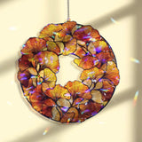Ginkgo Leaf Acrylic Suncatcher, Stained Glass Style Round Window Hanging with Golden Autumn Leaves, Nature Inspired Home Decor Gift