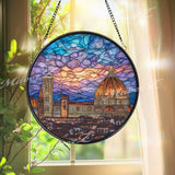 Florence Duomo Stained Glass Suncatcher, Round Italy Cathedral Window Panel, Travel Architecture Cityscape Glass Art Home Decor Gift