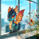 Baby Dragon Acrylic Suncatcher, Stained Glass Style Cute Fantasy Dragon with Bright Wings, Magical Window Hanging Home Decor Gift