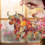 Bull Acrylic Suncatcher, Stained Glass Style Powerful Taurus Bull Window Hanging, Rustic Zodiac Animal Decor Gift for Home