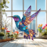 Hummingbird Acrylic Suncatcher, Stained Glass Style Colorful Bird in Flight Window Hanging, Nature Wildlife Home Decor Gift for Bird Lovers