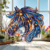Horse Head Acrylic Suncatcher, Stained Glass Style Majestic Blue Stallion Window Hanging, Equestrian Western Rustic Home Decor Gift