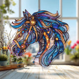 Horse Head Acrylic Suncatcher, Stained Glass Style Majestic Blue Stallion Window Hanging, Equestrian Western Rustic Home Decor Gift