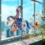 Native Warrior on Horse Acrylic Suncatcher, Stained Glass Style Rider with Feather Headdress, Western Rustic Window Hanging Home Decor