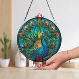 Crane Stained Glass Suncatcher, Round Bird with Cherry Blossom Window Hanging, Elegant Nature Inspired Home Decor Gift