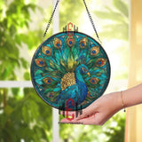 Crane Stained Glass Suncatcher, Round Bird with Cherry Blossom Window Hanging, Elegant Nature Inspired Home Decor Gift
