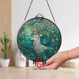 Snail and Mushroom Stained Glass Suncatcher, Round Woodland Nature Window Hanging, Whimsical Forest Animal Home Decor Gift