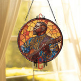 Anchor Stained Glass Suncatcher, Round Nautical Window Hanging with Blue Ocean Design, Coastal Beach House Marine Decor Gift