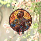 Anchor Stained Glass Suncatcher, Round Nautical Window Hanging with Blue Ocean Design, Coastal Beach House Marine Decor Gift