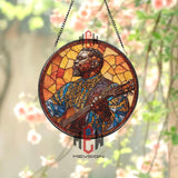 Anchor Stained Glass Suncatcher, Round Nautical Window Hanging with Blue Ocean Design, Coastal Beach House Marine Decor Gift