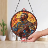 Anchor Stained Glass Suncatcher, Round Nautical Window Hanging with Blue Ocean Design, Coastal Beach House Marine Decor Gift