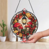 Hibiscus Sunset Stained Glass Suncatcher, Round Ocean Beach Window Hanging with Tropical Flowers, Colorful Coastal Home Decor Gift