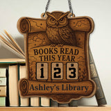 Books Read Tracker Sign With Owl, Vintage Scroll Wooden Library Reading Counter, Personalized Book Lover Gift, Home Reading Decor,Book Lover