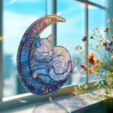 Celestial Cat Acrylic Suncatcher, Sleeping Kitten on Moon Window Hanging, Galaxy Night Sky Art, Cosmic Acrylic Home Decor Gift