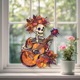 Skeleton Guitarist Acrylic Suncatcher, Day of the Dead Woman Window Hanging, Floral Mexican Art, Colorful Acrylic Home Decor Gift