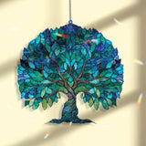 Tree of Life Acrylic Suncatcher, Blue Green Nature Window Hanging, Spiritual Symbol Art, Sacred Geometry Acrylic Home Decor Gift