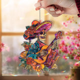 Skeleton Guitarist Acrylic Suncatcher, Day of the Dead Mariachi Window Hanging, Colorful Mexican Folk Art Acrylic Home Decor Gift