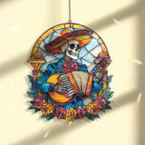 Mariachi Skeleton Acrylic Suncatcher, Day of the Dead Musician Window Hanging, Colorful Mexican Art Acrylic Home Decor Gift