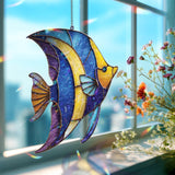 Tropical Fish Acrylic Suncatcher, Blue Yellow Ocean Window Hanging, Coastal Beach Decor, Colorful Marine Acrylic Home Art Gift