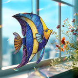 Tropical Fish Acrylic Suncatcher, Blue Yellow Ocean Window Hanging, Coastal Beach Decor, Colorful Marine Acrylic Home Art Gift