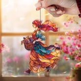 Harvest Lady Acrylic Suncatcher, Autumn Woman with Basket Window Hanging, Colorful Fall Art, Rustic Farmhouse Acrylic Home Decor