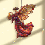 Autumn Angel Acrylic Suncatcher, Red and Gold Winged Woman Window Hanging, Harvest Fairy Art, Spiritual Acrylic Home Decor Gift