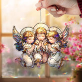 Three Angels Acrylic Suncatcher, Praying Cherubs Window Hanging, Guardian Angel Baby Art, Celestial Acrylic Home Decor Gift