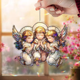 Three Angels Acrylic Suncatcher, Praying Cherubs Window Hanging, Guardian Angel Baby Art, Celestial Acrylic Home Decor Gift