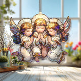 Three Angels Acrylic Suncatcher, Praying Cherubs Window Hanging, Guardian Angel Baby Art, Celestial Acrylic Home Decor Gift