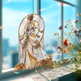 Elegant Lady Acrylic Suncatcher, Victorian Woman Window Hanging, Gold White Dress Art Nouveau Acrylic Home Decor Gift