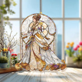 Elegant Lady Acrylic Suncatcher, Victorian Woman Window Hanging, Gold White Dress Art Nouveau Acrylic Home Decor Gift