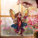 Guardian Angel Acrylic Suncatcher, Elegant Red and Gold Winged Woman Window Hanging, Celestial Spiritual Acrylic Home Decor Gift