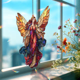 Guardian Angel Acrylic Suncatcher, Elegant Red and Gold Winged Woman Window Hanging, Celestial Spiritual Acrylic Home Decor Gift