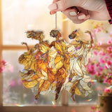 Three Dancing Goddesses Acrylic Suncatcher, Elegant Women Art Nouveau Window Hanging, Golden Flowing Dress Acrylic Home Decor Gift