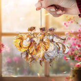 Three Graces Acrylic Suncatcher, Elegant Dancing Women Art Nouveau Window Hanging, Warm Amber Goddess Acrylic Home Decor Gift
