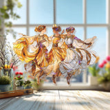 Three Graces Acrylic Suncatcher, Elegant Dancing Women Art Nouveau Window Hanging, Warm Amber Goddess Acrylic Home Decor Gift