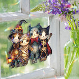 Halloween Cats Acrylic Suncatcher, Cute Kitty Group in Costumes Window Hanging, Witch Mummy Vampire Skeleton Holiday Home Decor Gift