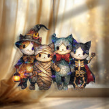 Halloween Cats Acrylic Suncatcher, Cute Kitty Group in Costumes Window Hanging, Witch Mummy Vampire Skeleton Holiday Home Decor Gift