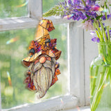 Autumn Gnome Acrylic Suncatcher, Fall Leaves and Acorns Window Hanging with Beard and Hat, Seasonal Rustic Home Decor Gift