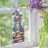Witch Cat Acrylic Suncatcher, Magic Books and Moon Window Hanging with Skull and Cup, Gothic Halloween Mystic Home Decor Gift