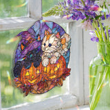 Halloween Cats Acrylic Suncatcher, Pumpkin and Witch Hat Window Hanging, Cute Fall Kitty Jack O Lantern Holiday Home Decor Gift
