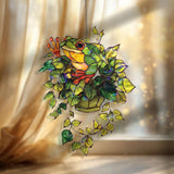 Frog Acrylic Suncatcher, Hanging Plant Window Decor with Green Leaves and Cute Tree Frog Design, Nature Animal Home Accent Gift