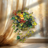 Frog Acrylic Suncatcher, Hanging Plant Window Decor with Green Leaves and Cute Tree Frog Design, Nature Animal Home Accent Gift