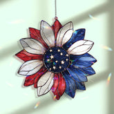 Patriotic Acrylic Suncatcher, Red White Blue Flower Window Hanging with Stars, American Flag Sunflower 4th of July Home Decor Gift