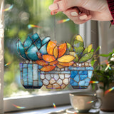 Succulent Acrylic Suncatcher, Colorful Plant Window Hanging with Potted Cactus Design, Modern Boho Garden Nature Home Decor Gift