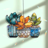 Succulent Acrylic Suncatcher, Colorful Plant Window Hanging with Potted Cactus Design, Modern Boho Garden Nature Home Decor Gift